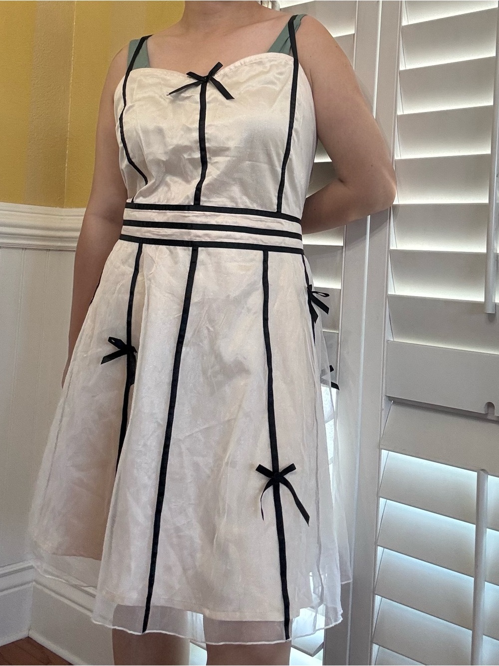Beige and Black Trim Spaghetti Strap Dress